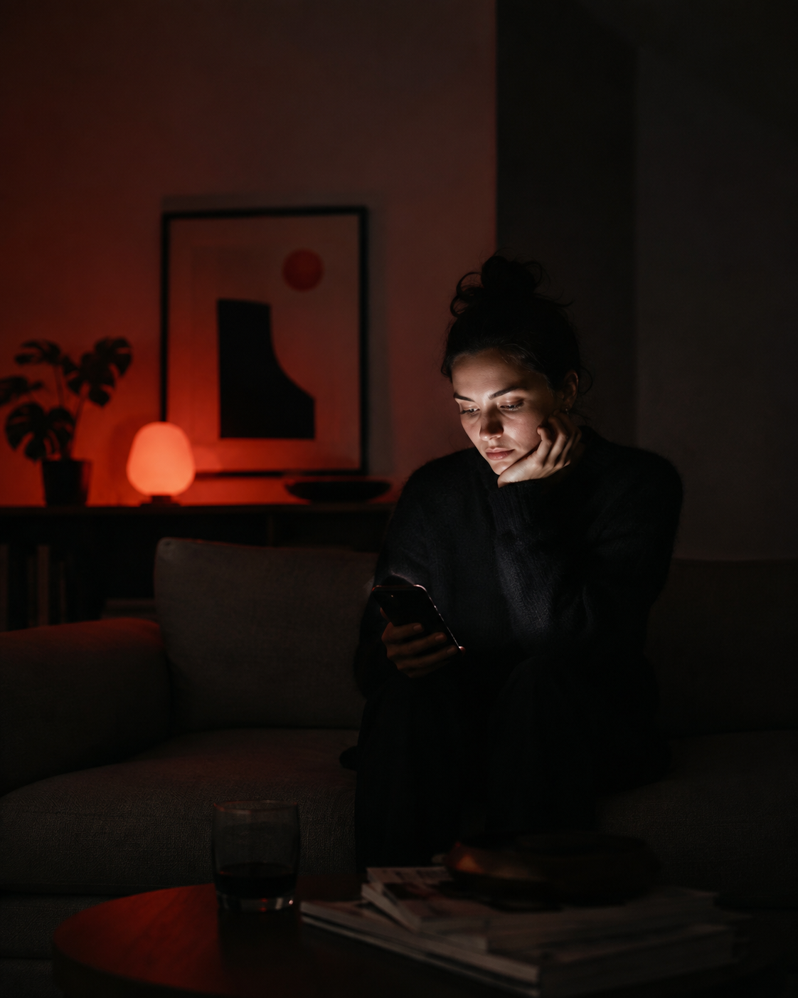 Someone on their phone late at night